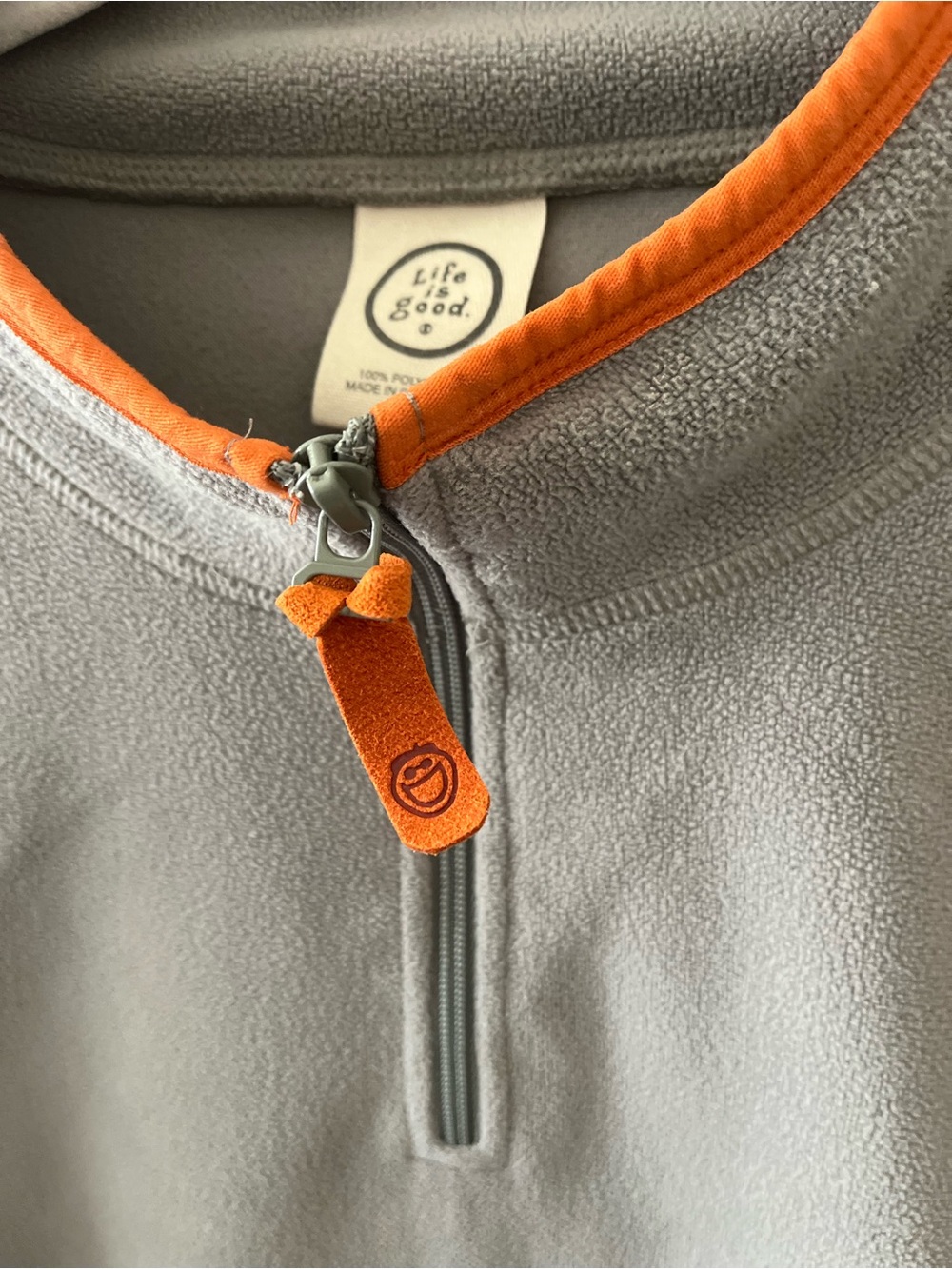 Life Is Good Men's Gray Zip-Up Fleece with Orange Trim XL - Picture 3 of 5